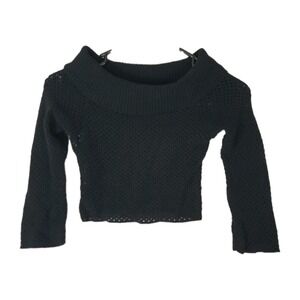 ARDEN B VINTAGE BLACK CROP OPEN KNIT OFF-THE-SHOULDER SWEATER TOP FRANCE SIZE 2